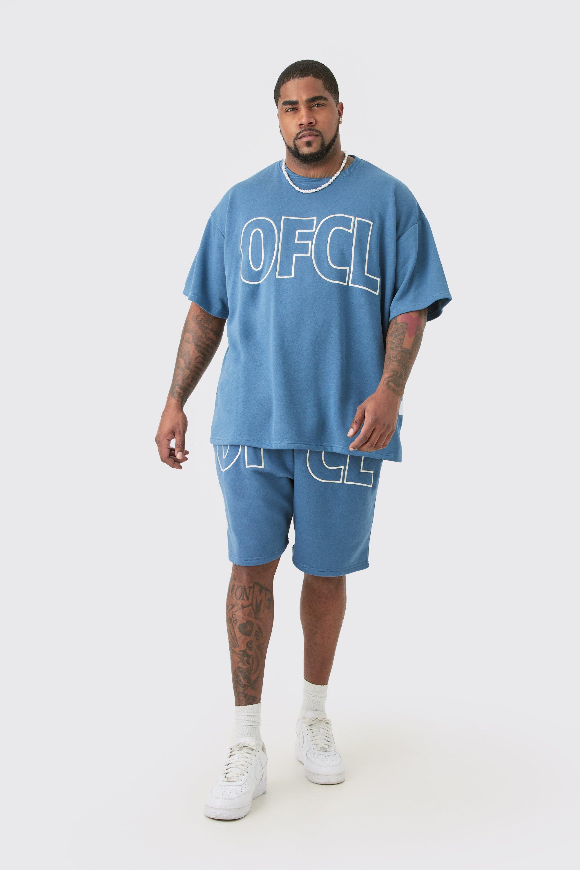 Plus Oversized OFCL Embroidered T-Shirt & Short Set | boohooMAN USA Product Image