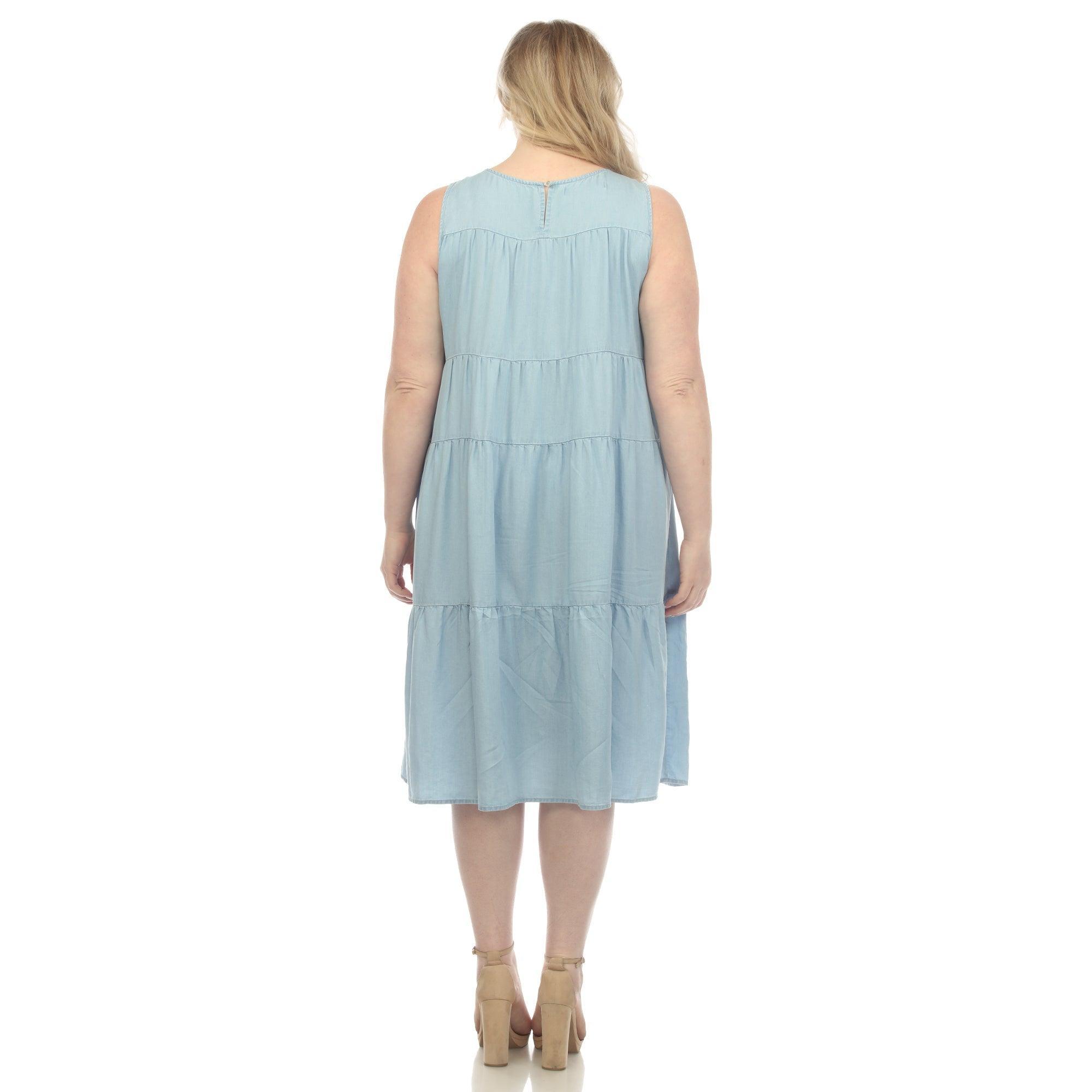 Sleeveless Tiered Chambray Midi Dress - Plus Product Image