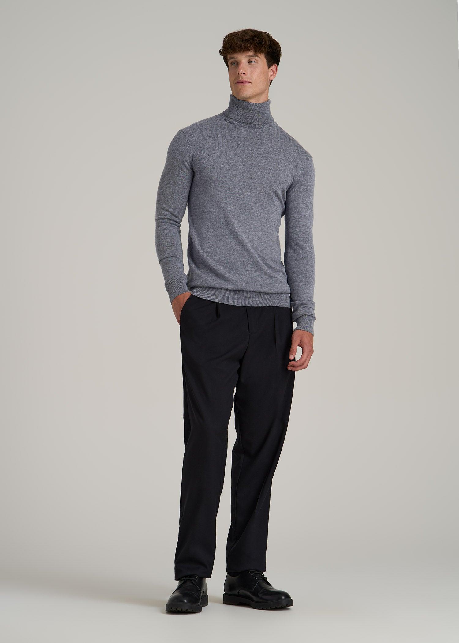 Merino Wool Turtleneck Sweater for Tall Men in Grey Mix Male Product Image