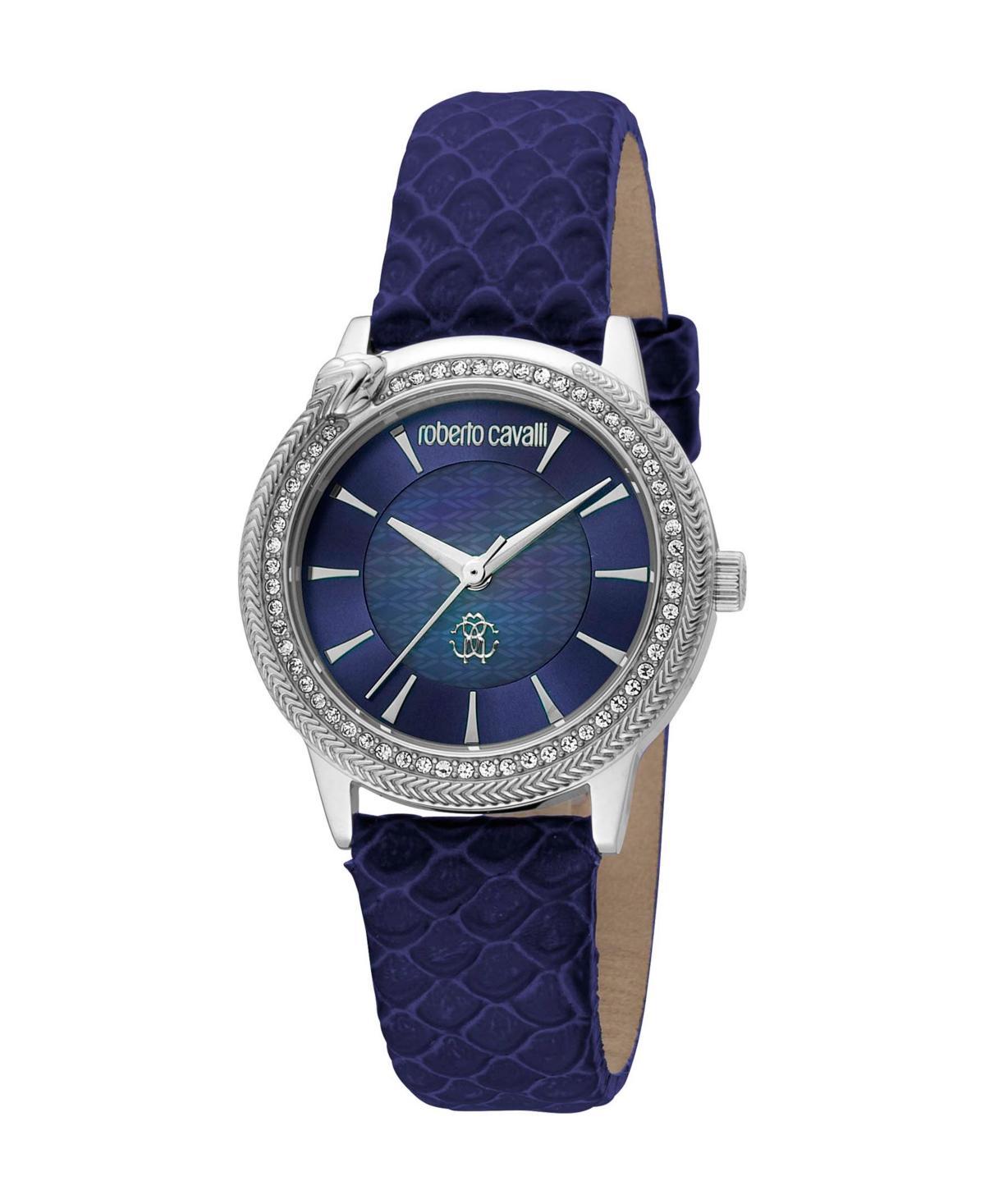 Roberto Cavalli Womens Quartz Blue Leather Watch 32mm - Silver Product Image