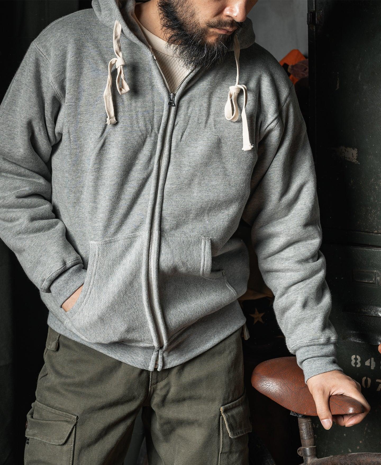 1950s Wind Shield Full-Zip Thermal Hoodie - Gray Product Image