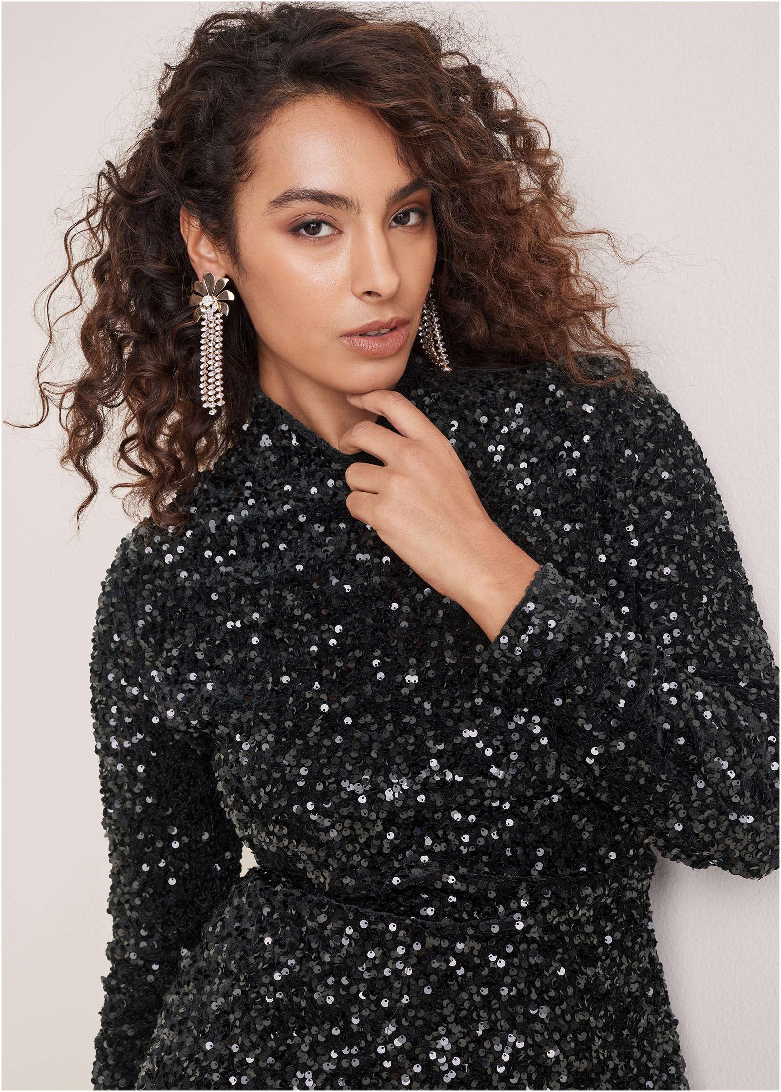 Sequin Velvet Mini Dress - Black Product Image