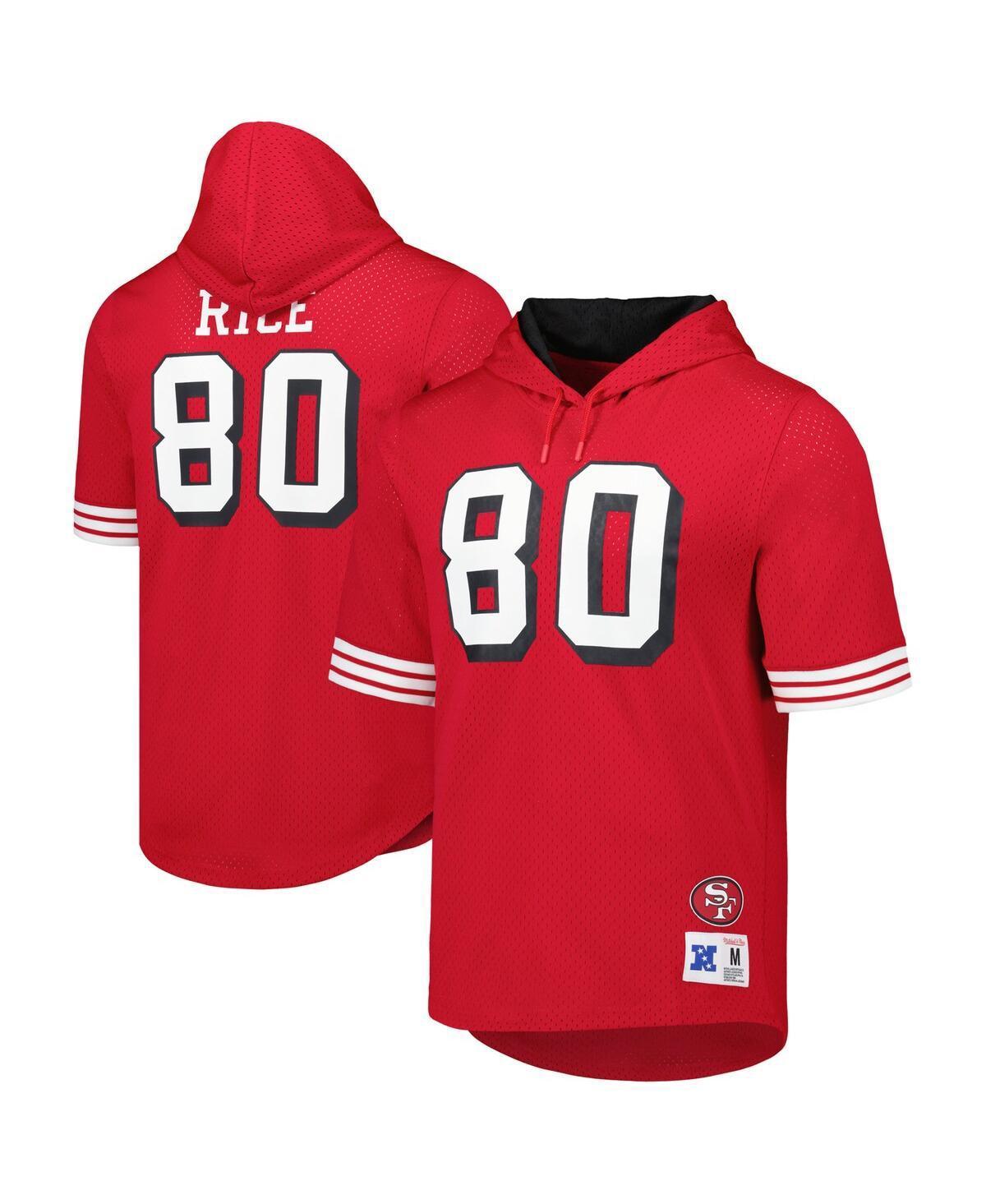 Mens Mitchell & Ness Jerry Rice Scarlet San Francisco 49ers Retired Player Name & Number Mesh Hoodie T-Shirt Product Image