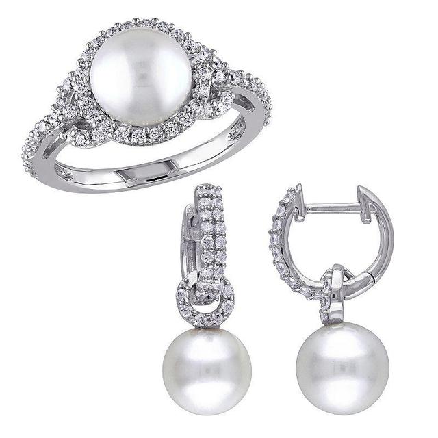 Stella Grace Sterling Silver Freshwater Cultured Pearl & Cubic Zirconia Ring & Earring Set, Womens Product Image