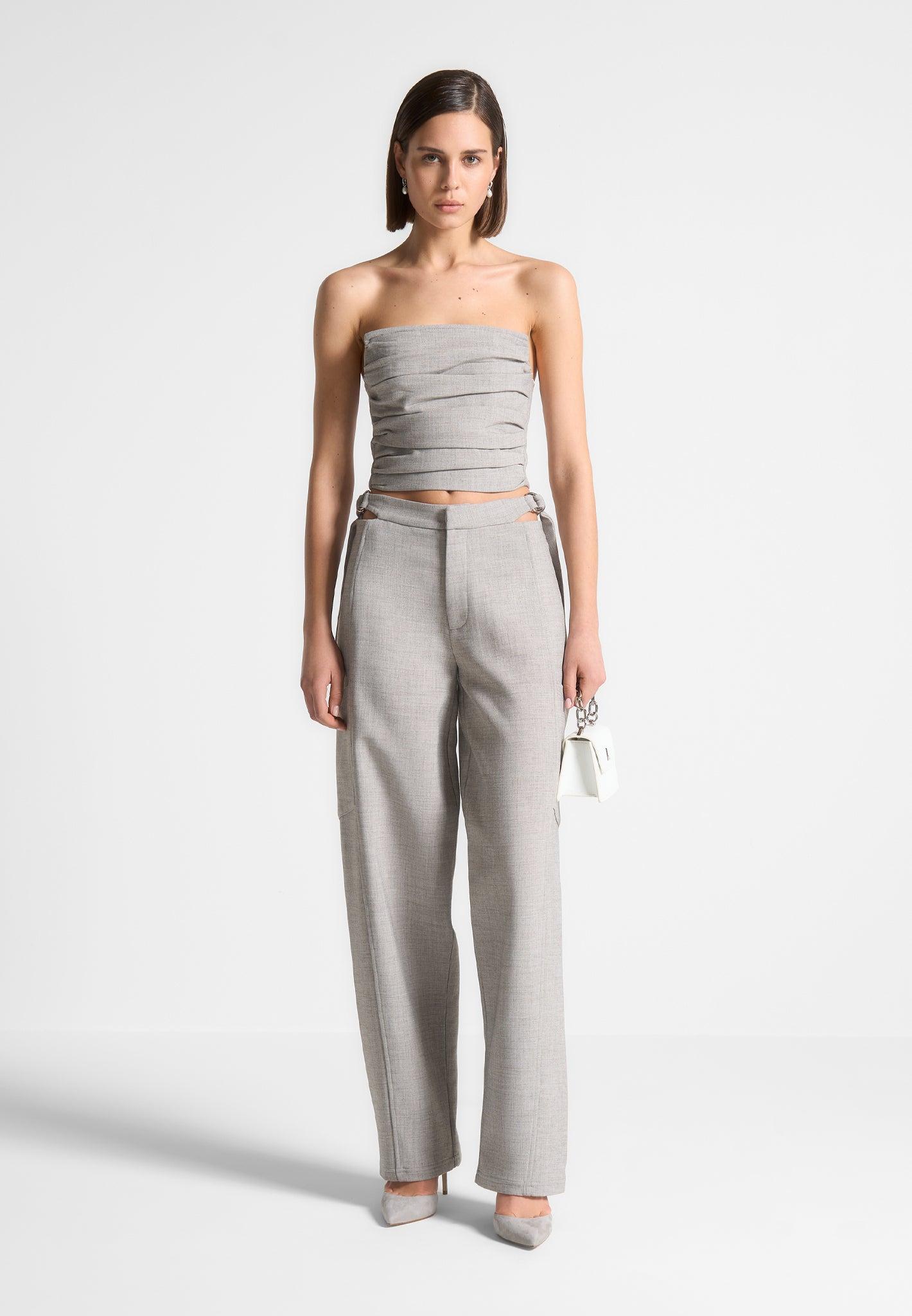 Cut Out Melange Tailored Trousers - Beige Female Product Image