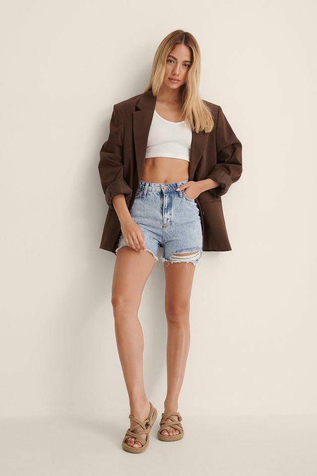 Ripped Denim Shorts Product Image