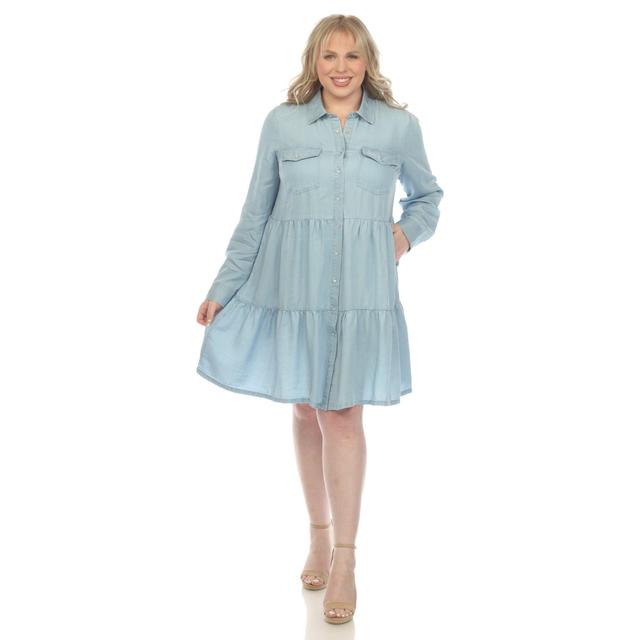 Long Sleeve Tiered Midi Shirt Dress - Plus Product Image