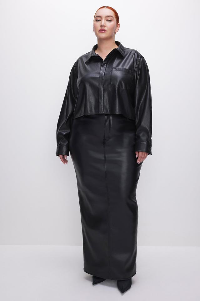 FAUX LEATHER CROPPED SHIRT | BLACK001 Product Image