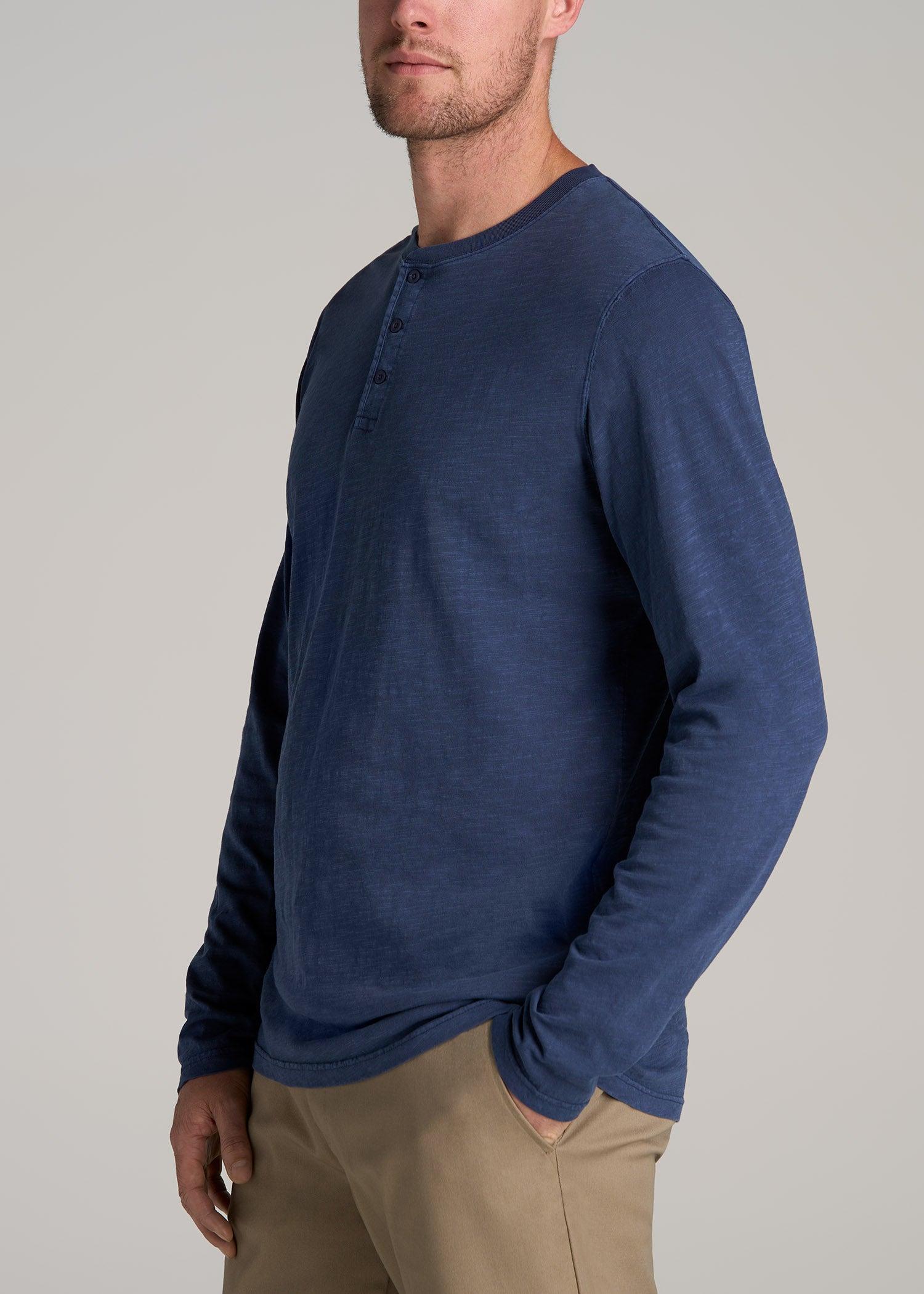 LJ&S Vintage Washed Slub Men's Tall Henley Shirt in Vintage Blue Male Product Image