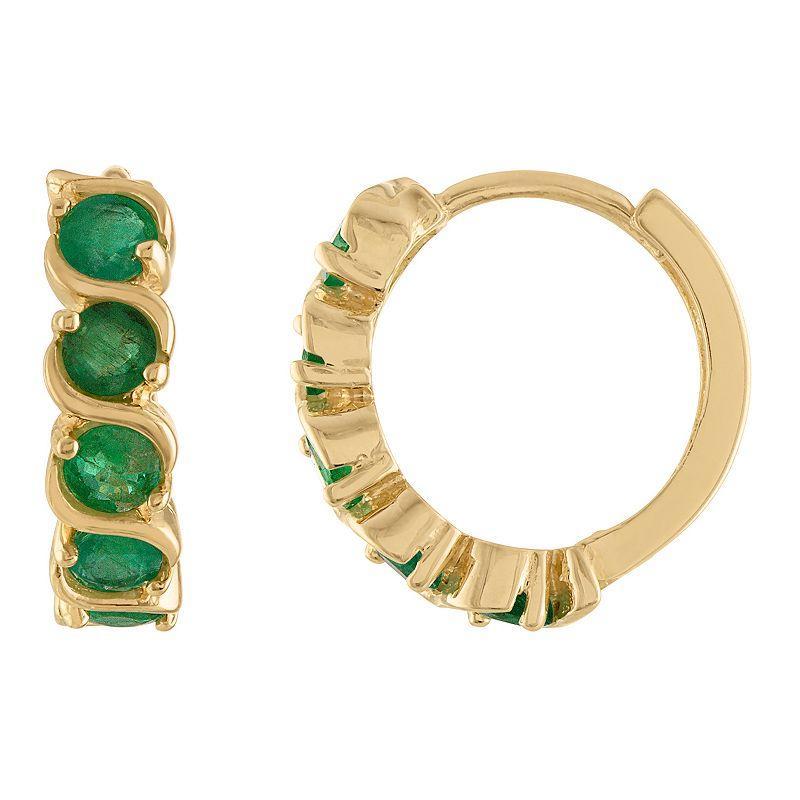 Tiara 10k Gold Gemstone Huggie Hoop Earrings, Womens, Green Product Image