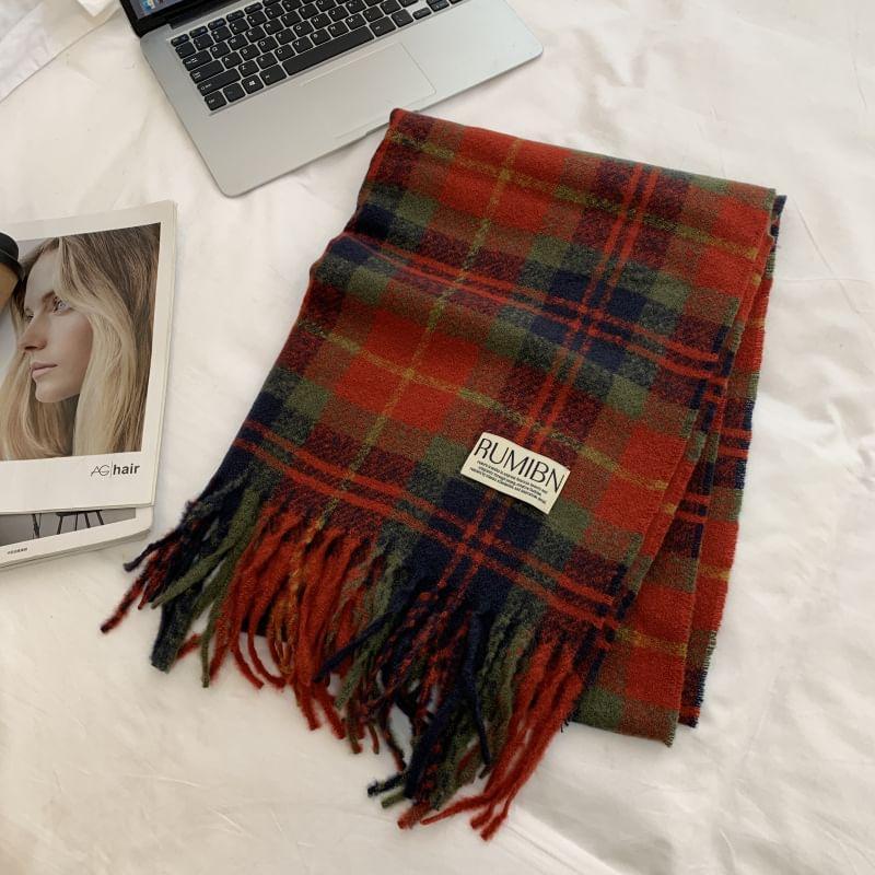 Plaid Applique Fringed Scarf product image