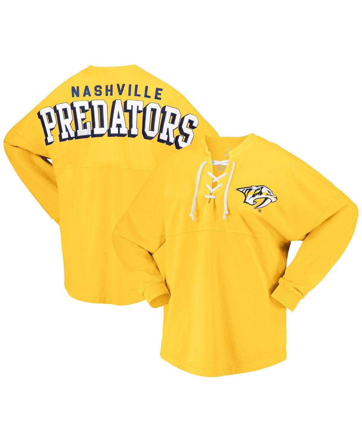 Womens Fanatics Gold Nashville Predators Spirit Lace-Up V-Neck Long Sleeve Jersey T-shirt Product Image