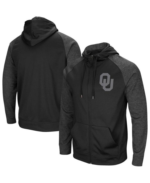 Mens Colosseum Black Oklahoma Sooners Blackout 3.0 Tonal Raglan Full-Zip Hoodie Product Image