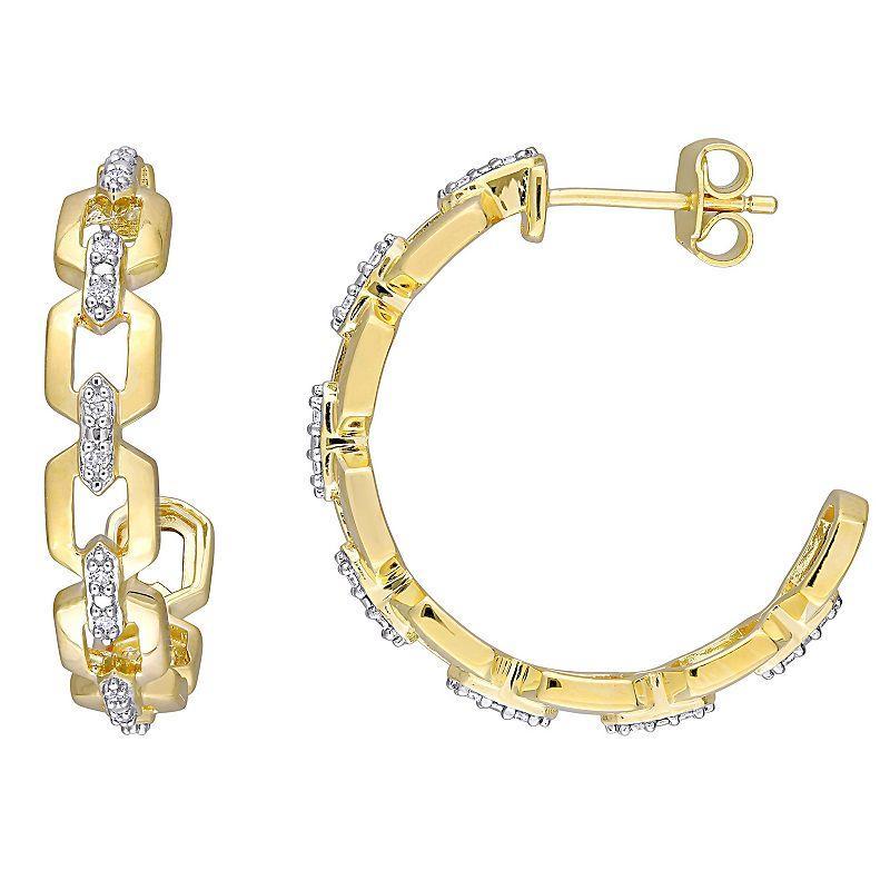 Stella Grace 18k Gold Over Silver 1/8 Carat T.W. Diamond Link Hoop Earrings, Womens, Gold Tone Product Image