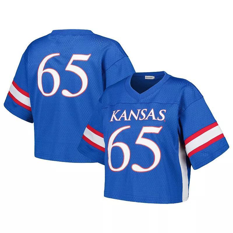 Womens Established & Co. #65 Royal Kansas Jayhawks Fashion Boxy Cropped Football Jersey - Royal Product Image