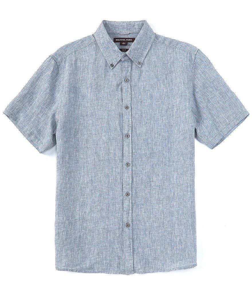 Michael Kors Slim Fit Linen Short Sleeve Woven Shirt Product Image