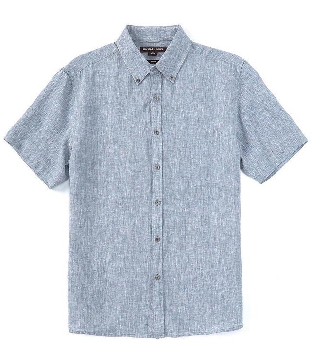 Michael Kors Slim Fit Linen Short Sleeve Woven Shirt Product Image