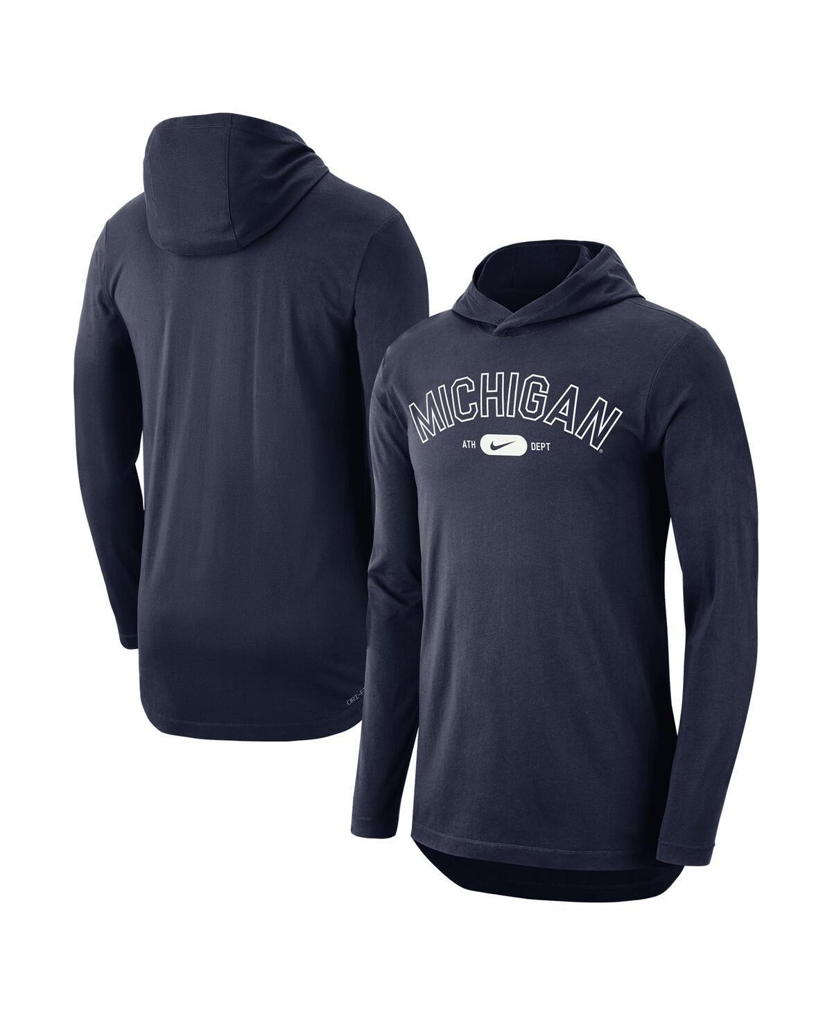 Mens Nike Navy Michigan Wolverines Campus Performance Long Sleeve Hoodie T-Shirt Product Image