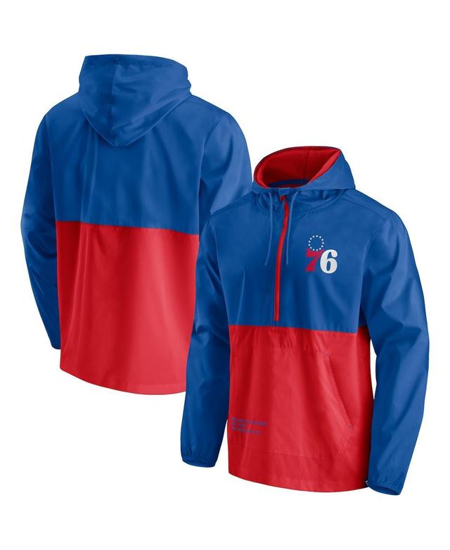 Mens Fanatics Branded Royal/Red Philadelphia 76ers Anorak Block Party Windbreaker Half-Zip Hoodie Jacket Product Image