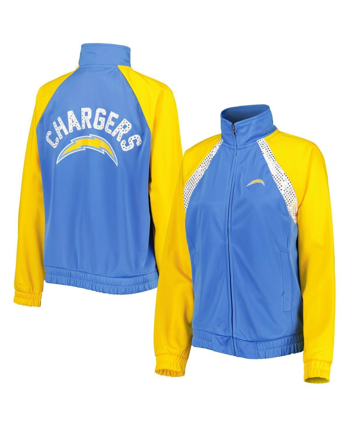 Women's G-III 4Her by Carl Banks Powder Blue/Gold Los Angeles Chargers Confetti Raglan Full-Zip Track Jacket Product Image