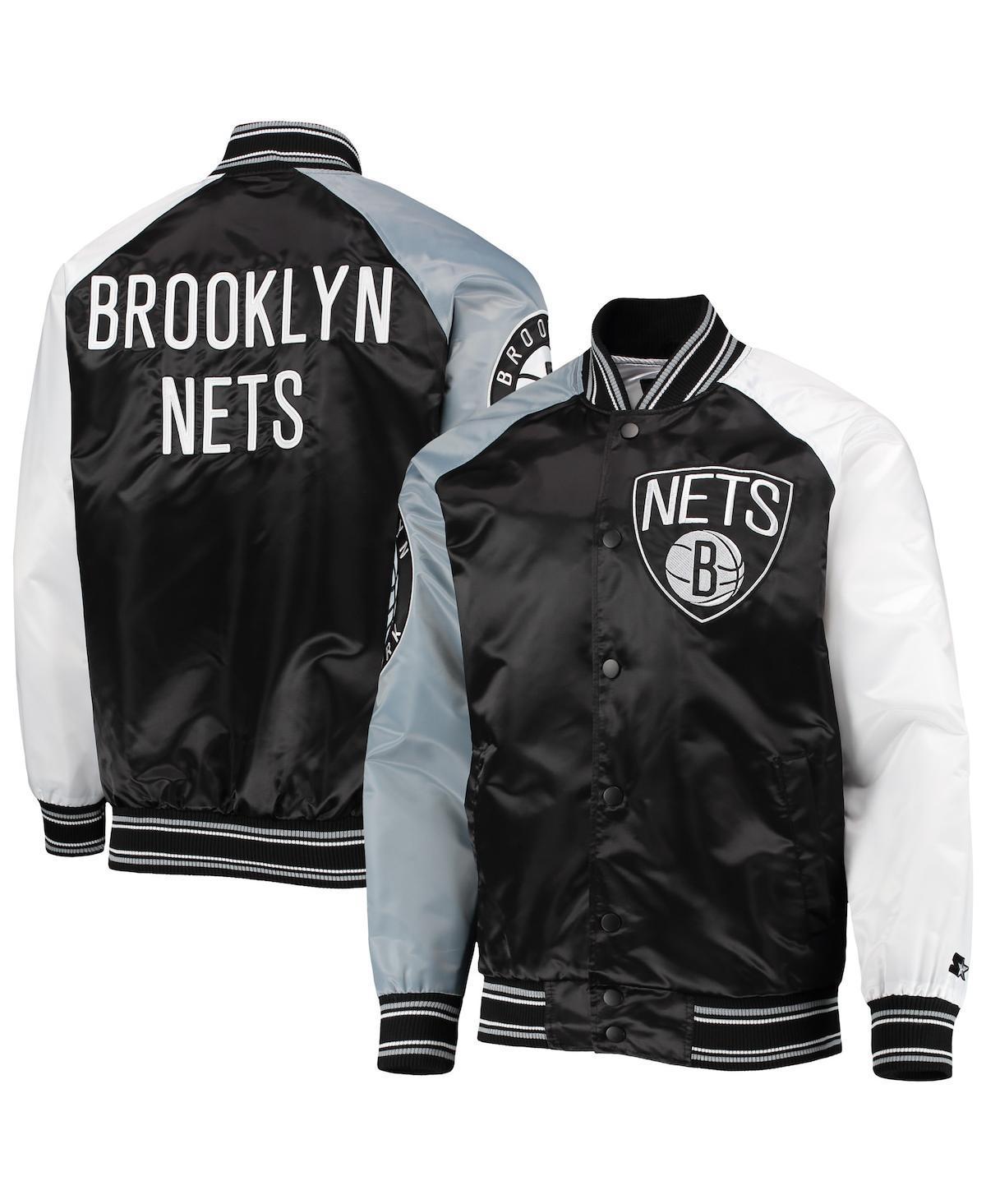 Mens Starter /Gray Brooklyn Nets Reliever Varsity Satin Raglan Full-Snap Jacket Product Image