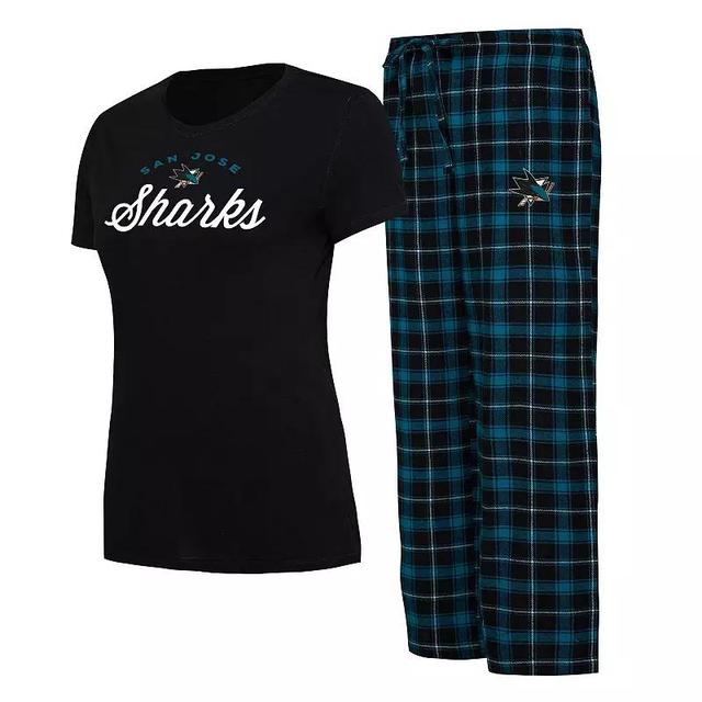 Womens Concepts Sport Black/Teal San Jose Sharks Arctic T-Shirt & Pajama Pants Sleep Set Product Image