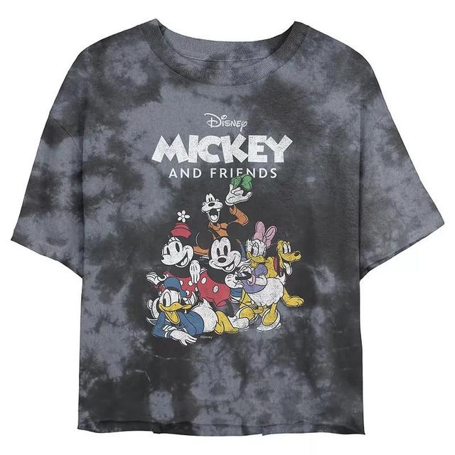 Disneys Mickey Mouse & Friends Juniors Vintage Group Portrait Wash Crop Tee, Girls Black Grey Product Image