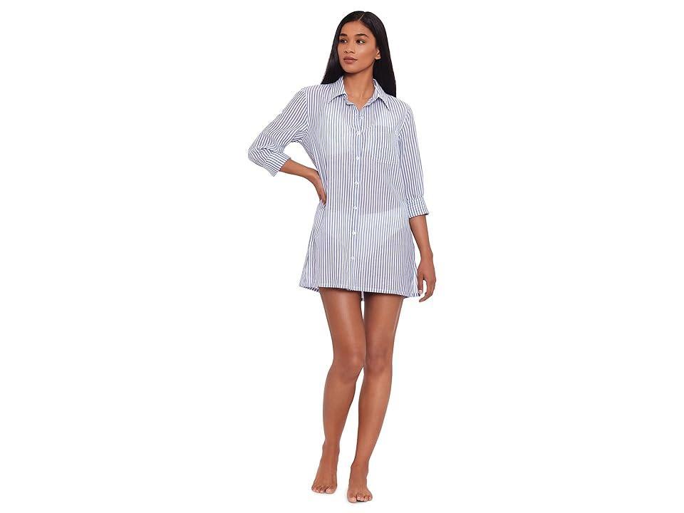 Lauren Ralph Lauren Stripe Camp Shirt Top White) Women's Swimwear Product Image