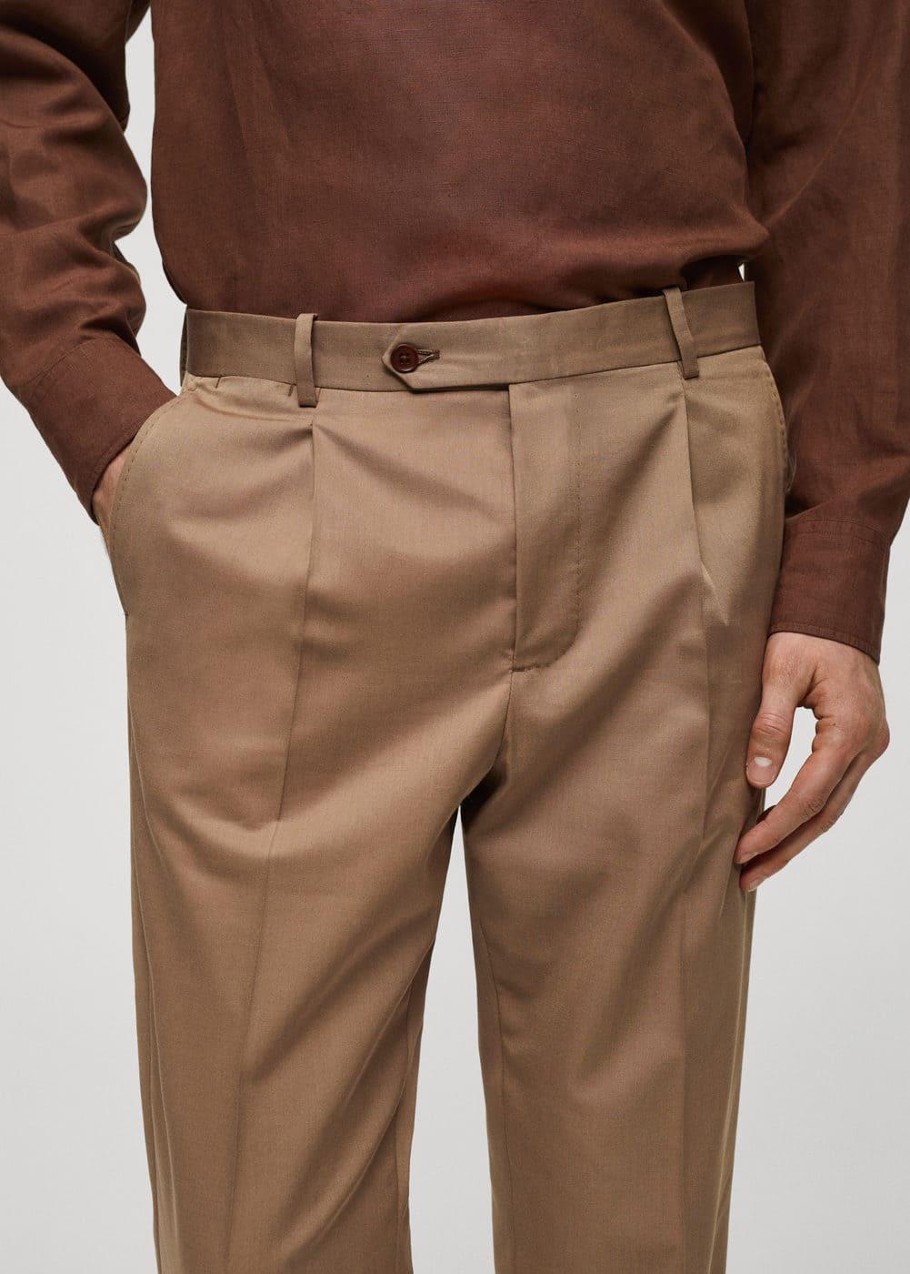 MANGO MAN - Virgin wool cotton suit pants with pleats brownMen Product Image