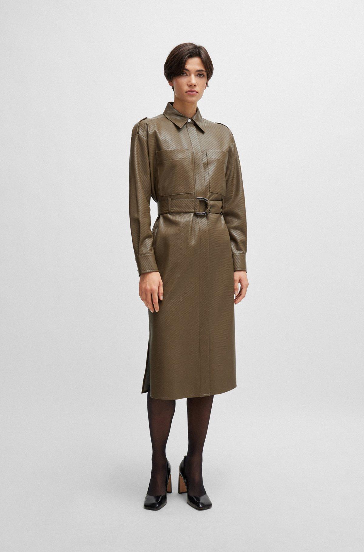 Belted shirt dress in perforated faux leather Product Image