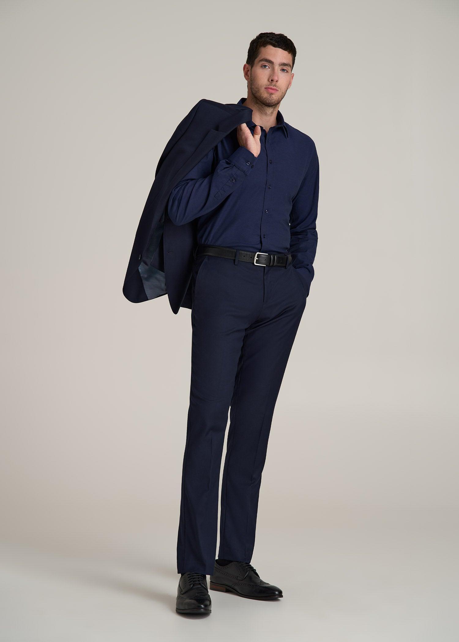 Oskar Button-Up Dress Shirt for Tall Men in Deep Blue Mix Product Image