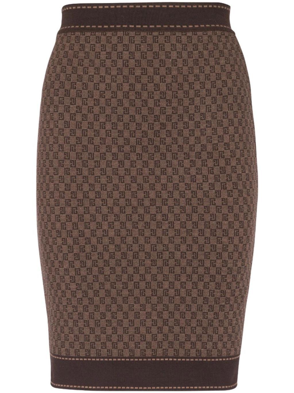 BALMAIN Monogram-jacquard Skirt In Brown Product Image