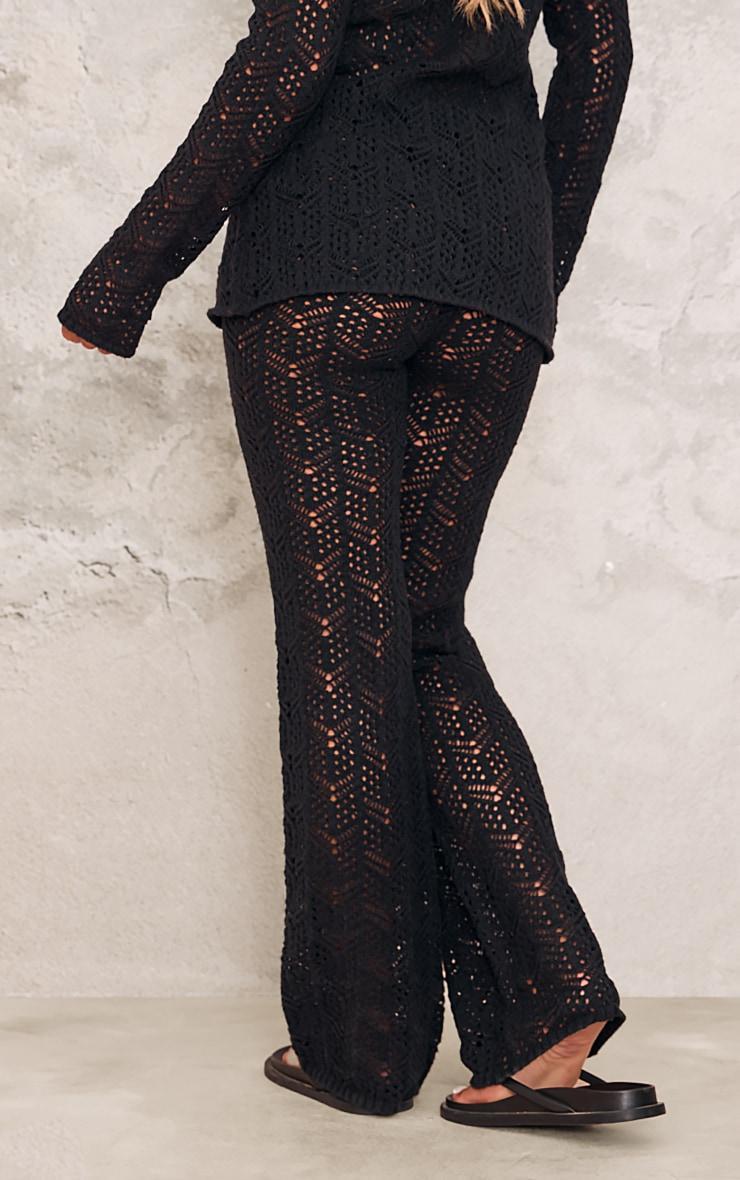 Black Open Crochet Knit Pants Product Image