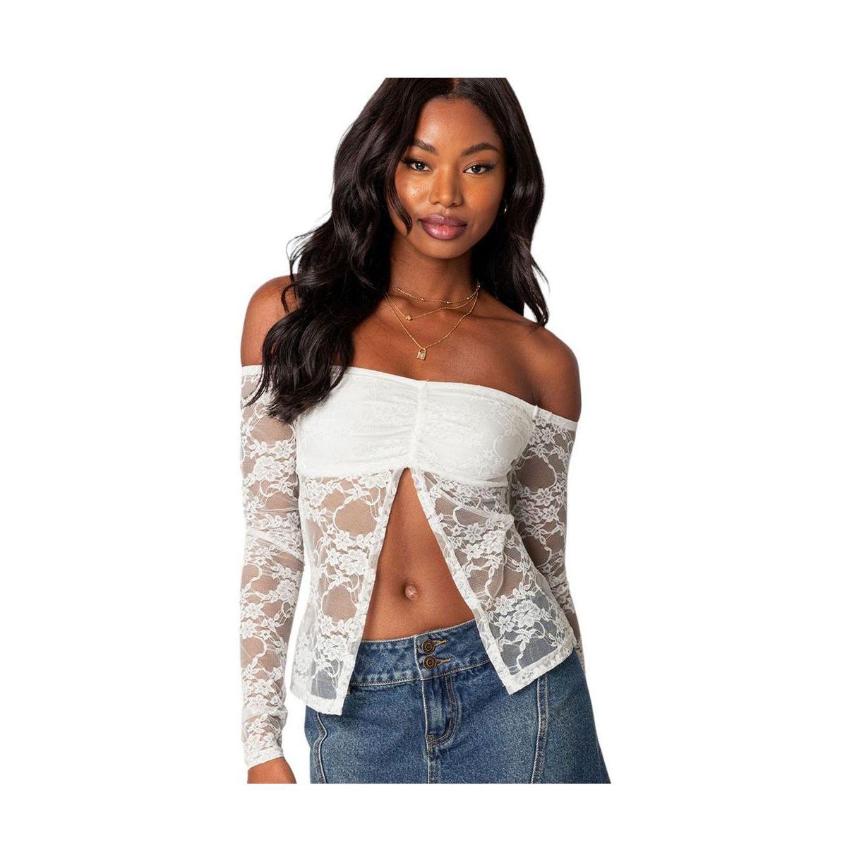 Womens Odessa split front sheer lace top Product Image