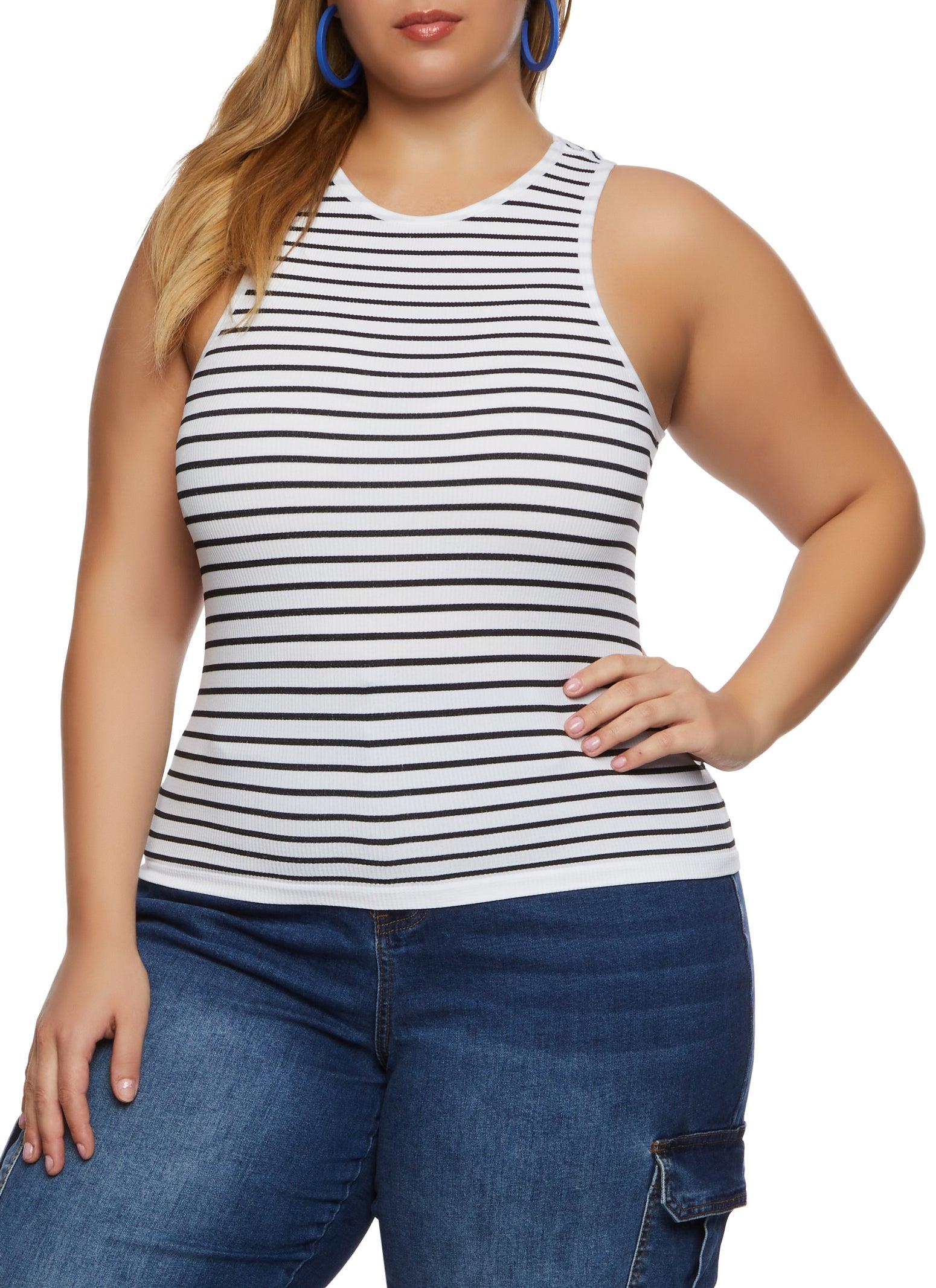 Womens Plus Size Rib Knit Stripe Tank Top product image