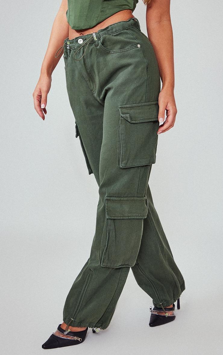 Dark Khaki Cargo Pocket Toggle Hem Jeans Product Image