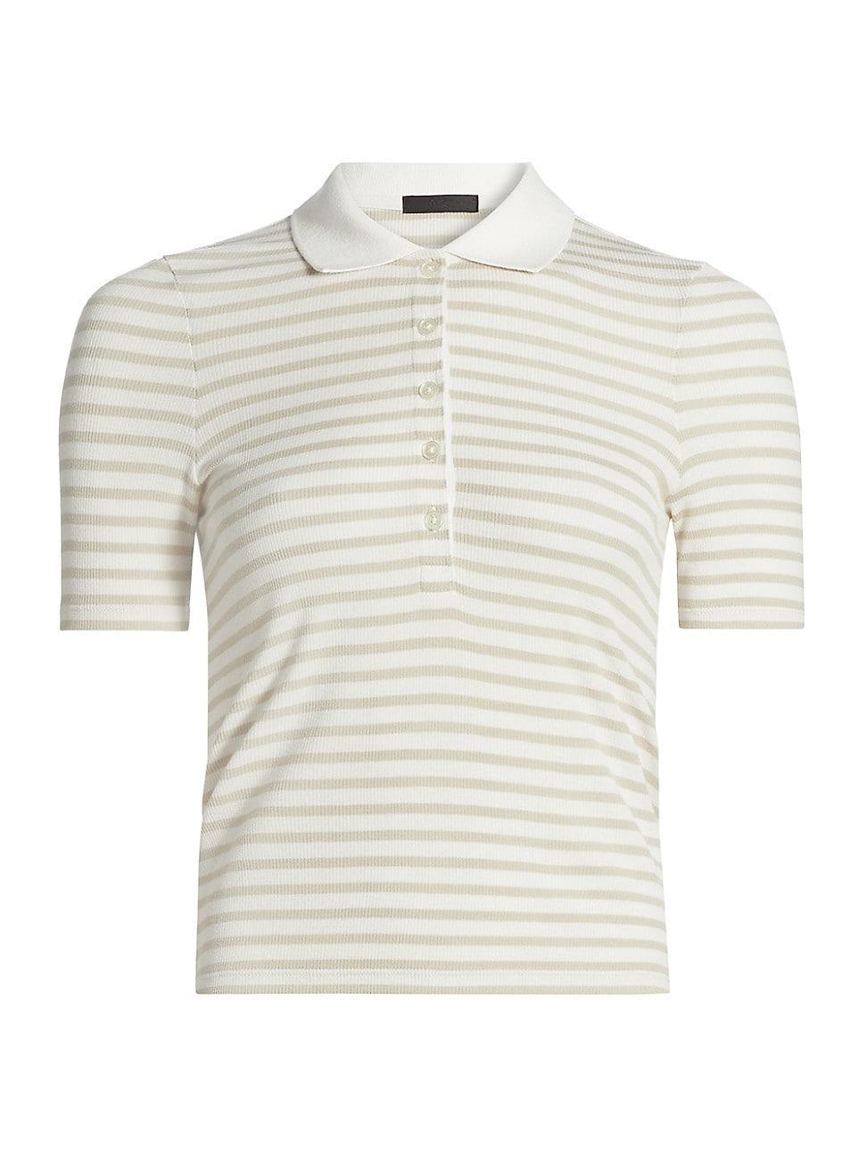 Womens Striped Rib-Knit Polo Shirt Product Image