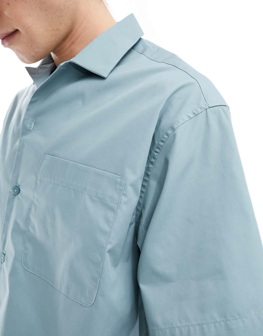 ASOS DESIGN  oversized poplin shirt in light teal Product Image