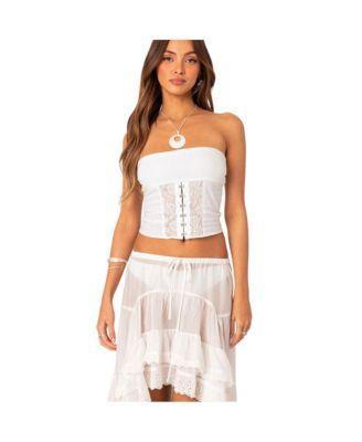 Edikted Womens Lacey Linen Look Corset Top Product Image