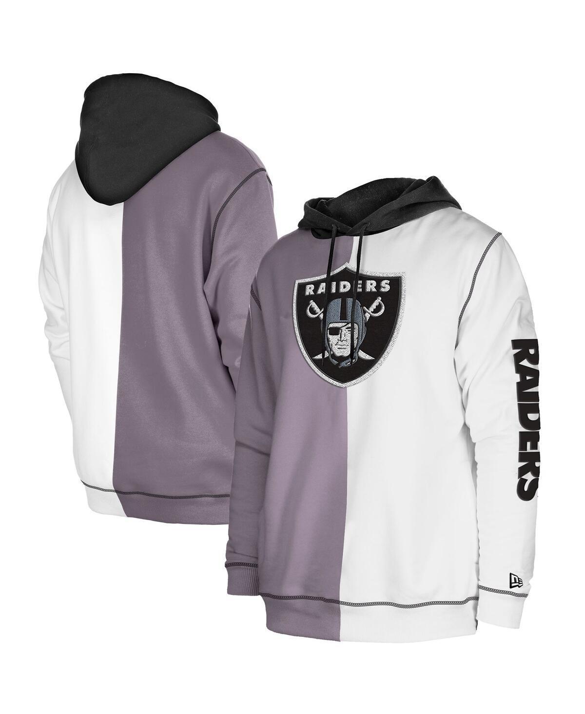 Mens New Era Silver/White Las Vegas Raiders Third Down Split Raglan Pullover Hoodie Product Image