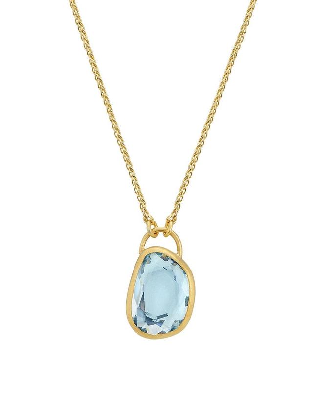 Womens 18K & 22K Yellow Gold & Aquamarine Pendant Necklace Product Image