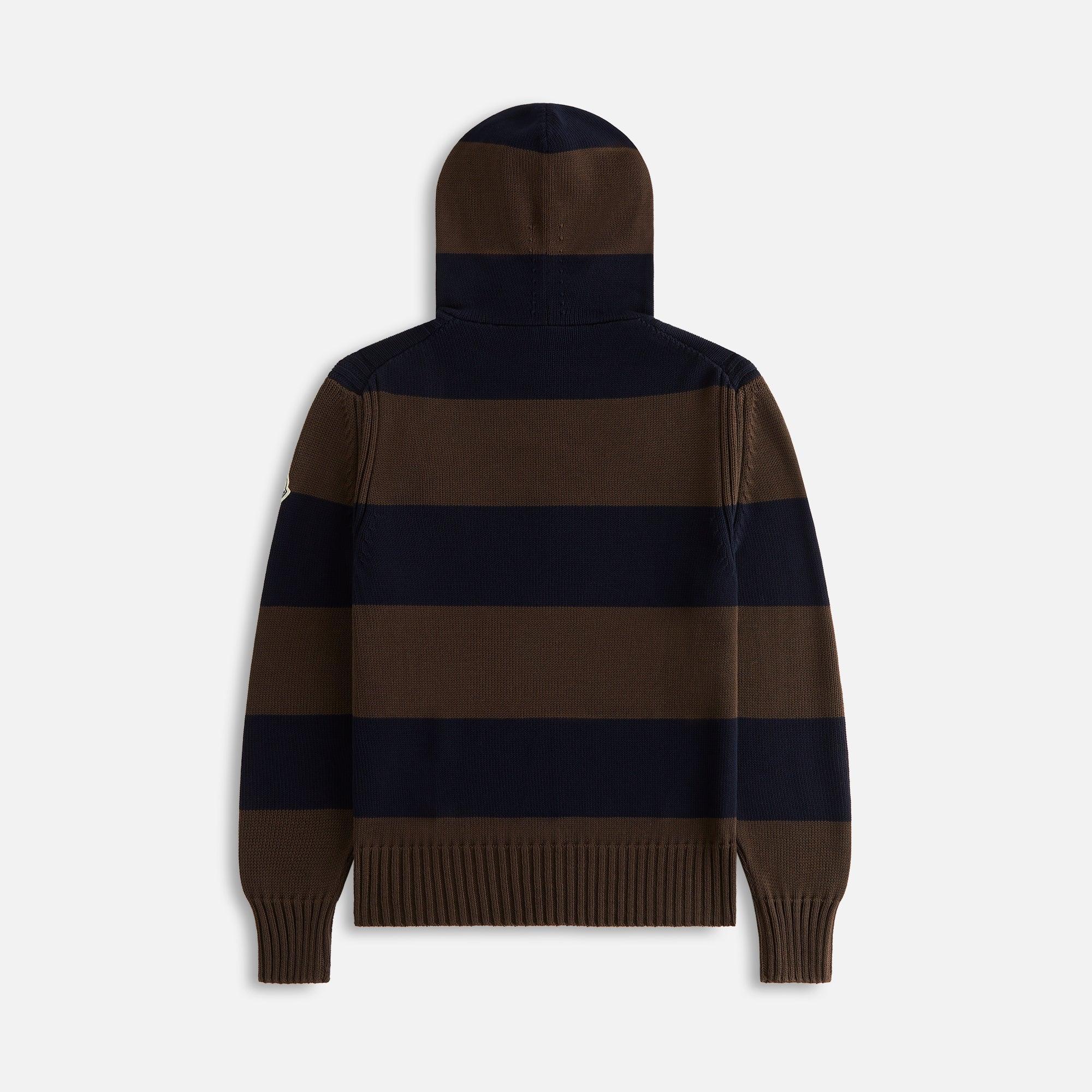 Moncler Striped Cotton Cord Hoodie - Blue / Brown Male Product Image