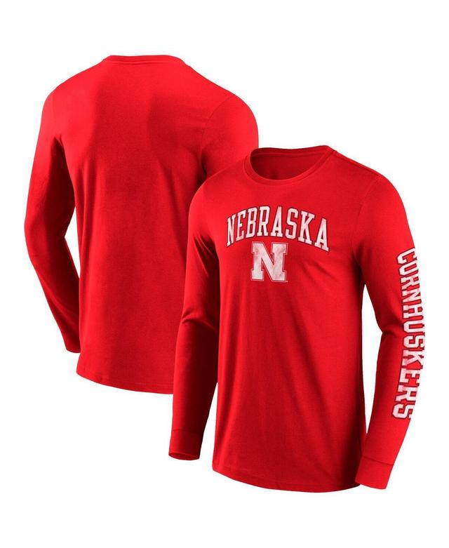 Mens Fanatics Scarlet Nebraska Huskers Distressed Arch Over Logo 2.0 Long Sleeve T-shirt Product Image