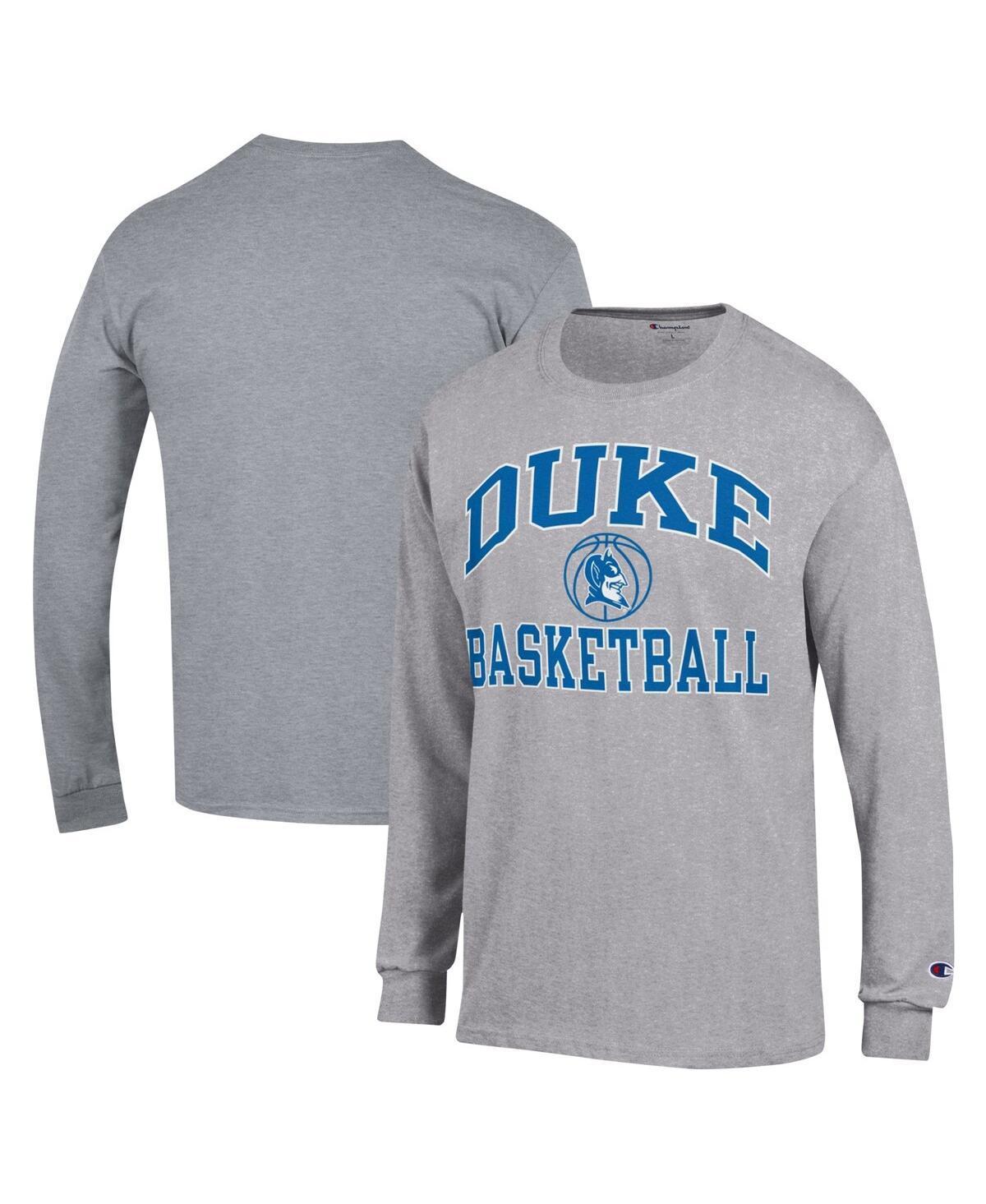 Mens Champion Heather Gray Duke Blue Devils Basketball Icon Long Sleeve T-shirt Product Image