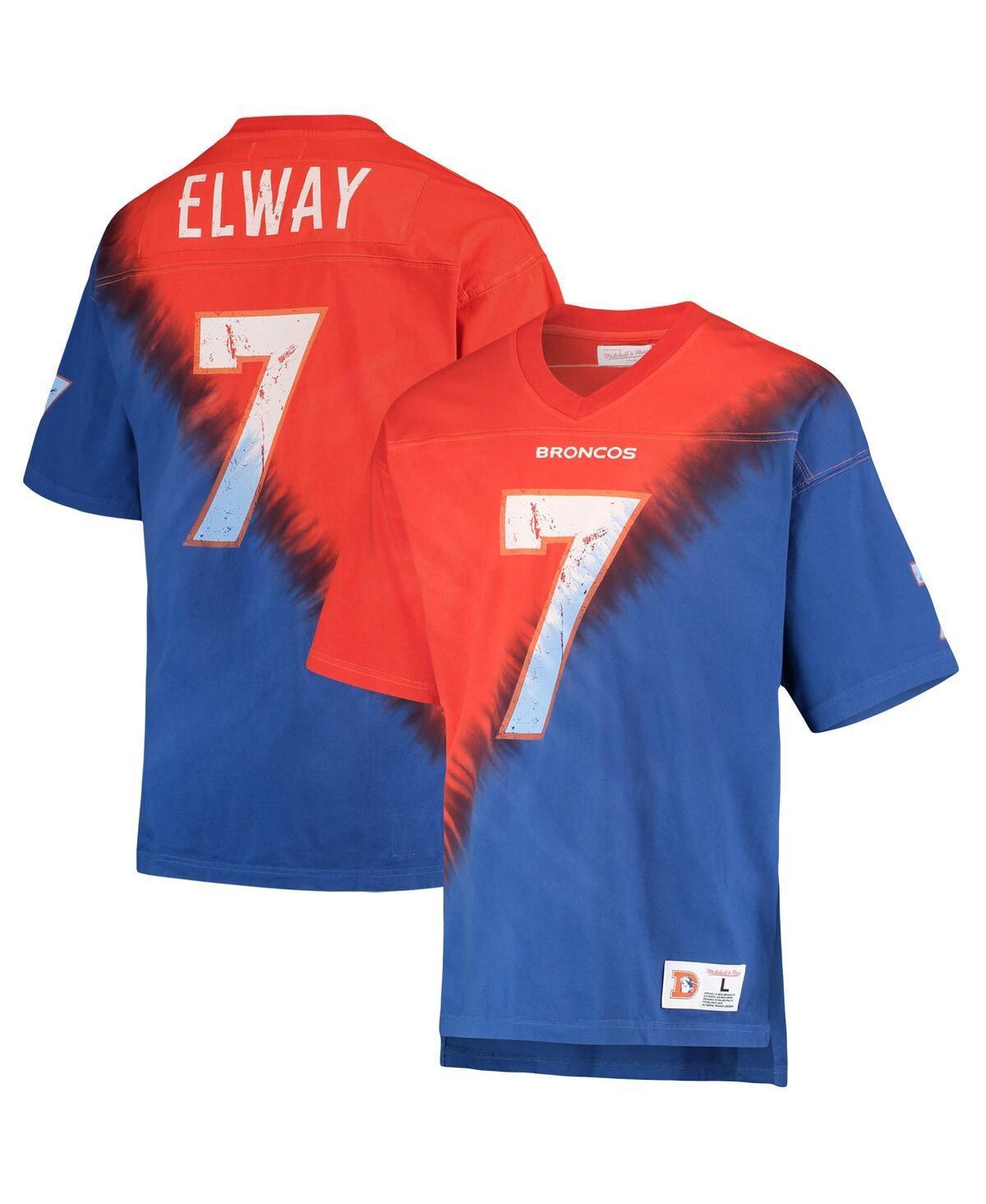 Mens Mitchell & Ness John Elway Orange Denver Broncos Retired Player Name and Number Diagonal Tie-Dye V-Neck T-shirt - Orange Product Image