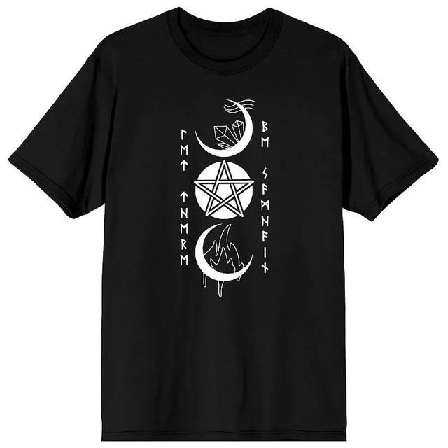 Mens Halloween Moon & Pentagram Let There Be Samhain Runes Graphic Tee Product Image