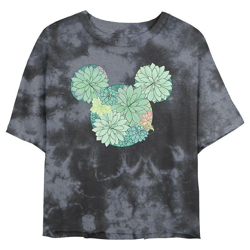 Disneys Mickey Mouse Juniors Succulent Fill Wash Crop Tee, Girls Black Grey Product Image