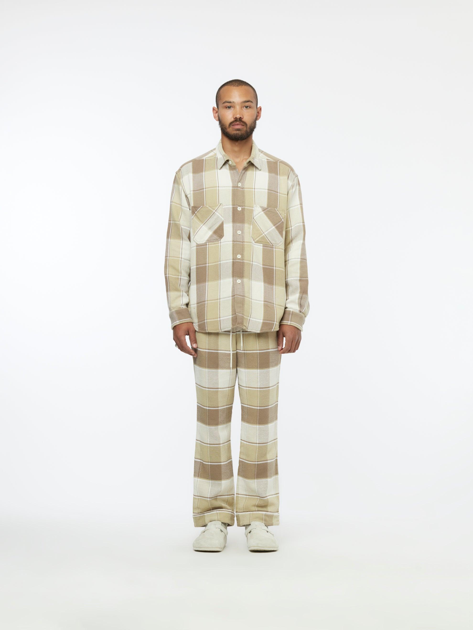 Checkered Pajama Shirt (Beige) Product Image