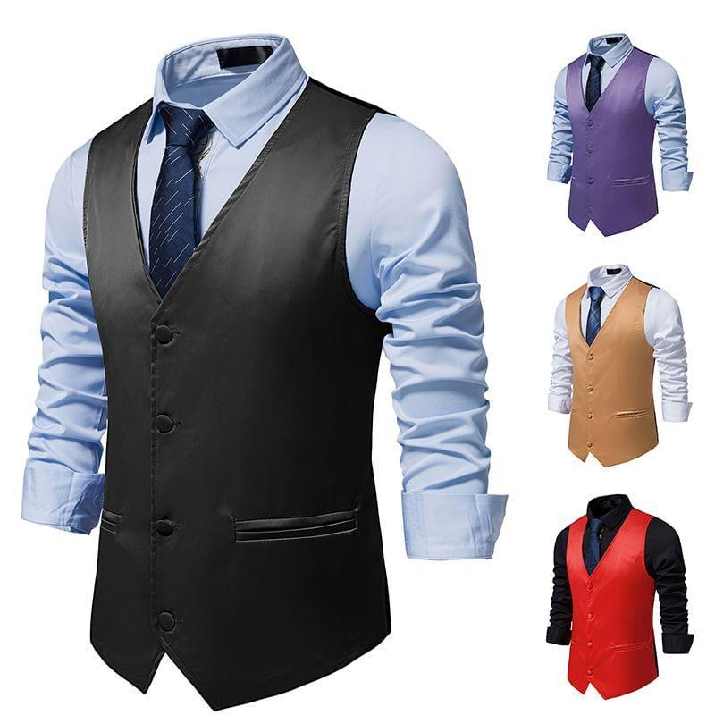 V-Neck Plain Button Vest Product Image