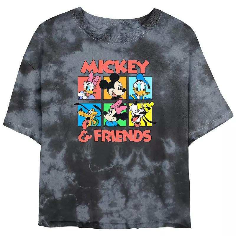 Disneys Mickey Mouse Head Shots Bombard Wash Juniors Cropped Graphic Tee, Womens Black Grey Product Image